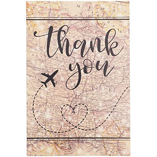 Pipilo Press 48 Pack Travel Thank You Cards With Envelopes, 4X6 Notecards With Airplane, Map, And Adventure Design (Brown) #TOP4