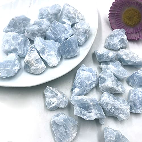 1 pieza natural cruda verde áspera piedra cristales de cuarzo mineral roca acuario decoración de la habitación del hogar, calcita azul, 1 pieza 20-30 mm al azar