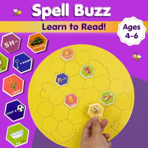 Image of CocoMoco Kids Spell Buzz Phonics Game Level 1 and 2, Learn to Read, 4-6 Year Old Boys and Girls | Word Spelling & Phonics Board Game | Educational Learning Toy, Birthday Return Gift for Kids