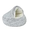 Dog Cave Bed for Small Dogs Cats Pets, Anti Anxiety Calming Plush Dog Beds, Fluffy Covered Hooded Cozy Burrow Puppy Beds, Anti-Slip Bottom Washable Pet Sleeping Bag (20″ D, Grey)