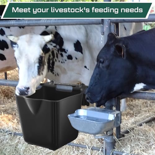 Image of Marsui 8 Pcs 15 Quart Horse Feeders for Stall Hook Over Hanging Fence Hay Feeder Mountable Livestock Plastic Feed Bucket for Farm Stalls Pasture, Stable to Feed Horses Sheep Cattle Cows Etc (Black)