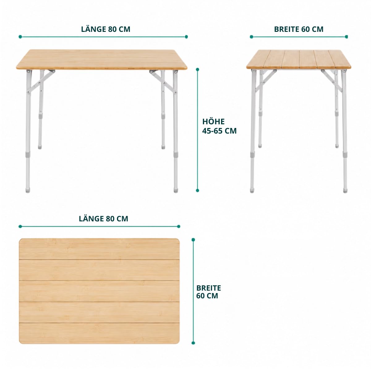 Happy Rhino - Klapptisch Lorentz Bambus - Campingtisch - Faltbar - Gartentisch - Braun - 80x60 cm
