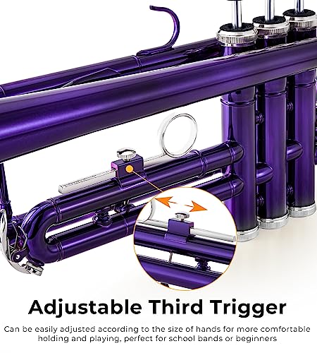Vangoa Bb Trumpet Standard Brass Purple Trumpet For Beginners Students With Hard Case, Stand, 7C Mouthpiece, Gloves, Valve Oil And Cleaning Kit #TOP2