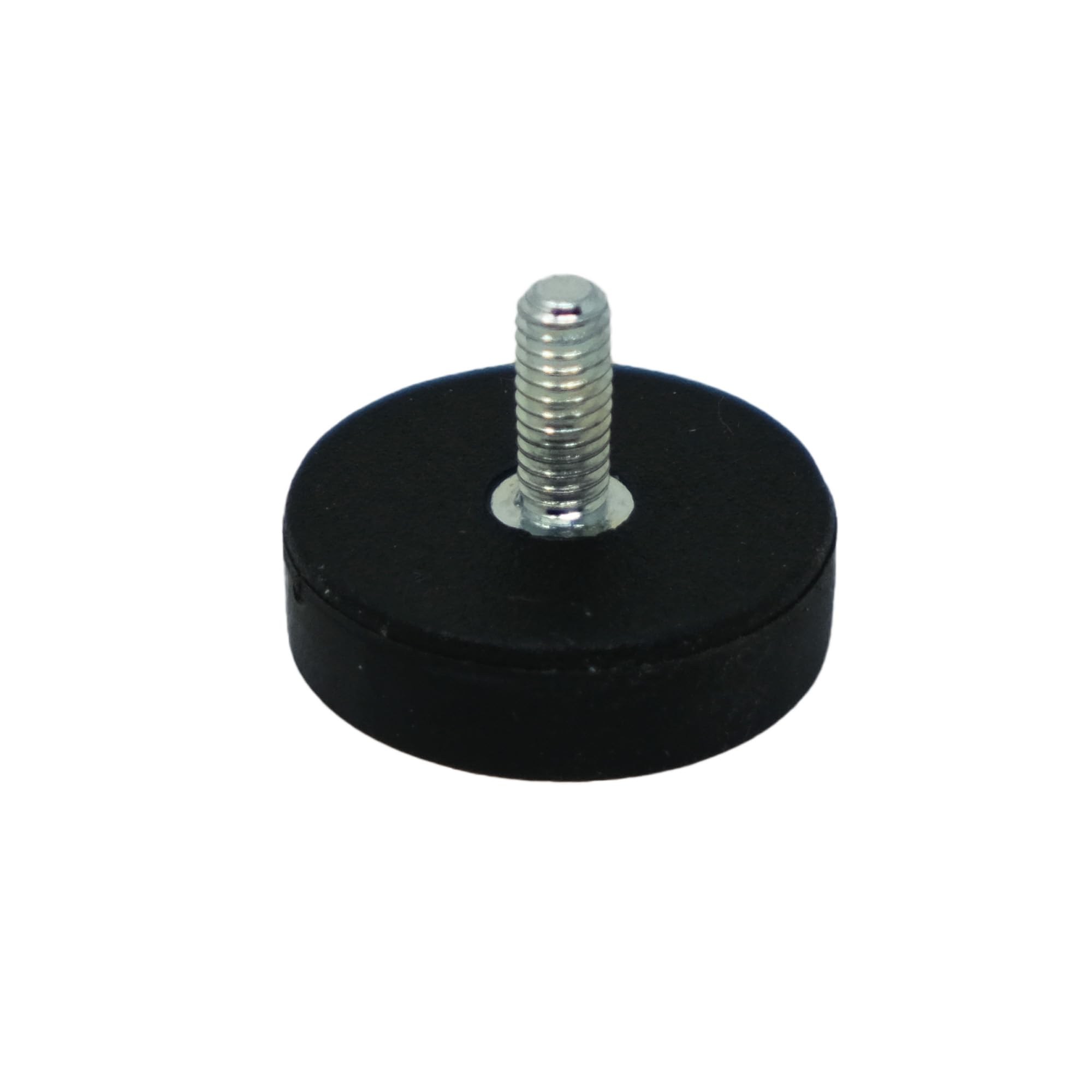 Black Rubber Coated POS Magnet Countersunk with M4 x 6mm External Thread for Retail Fixing and Holding Heavy Objects - 22mm dia x 6mm thick - 4kg Pull