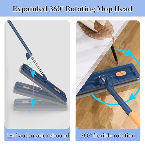 Saker Plus großer Flachmopp, Saker Plus Mopp und Eimer, 360-Grad-Drehung, Flachmopp mit Eimer mit 4 Mikrofaser-Pads, für Fliesen, Hartholz, Fenster, nass und trocken (Blue+4*rag) – Bild 5