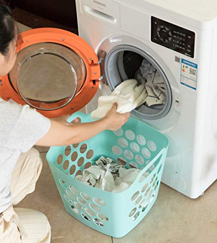 Panier à linge carré vert en plastique souple Basicwise (lot de 3) avec poignées - 3