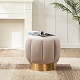 SAFAVIEH Couture Collection Maxine Pale Taupe Velvet and Gold Channel Tufted Ottoman