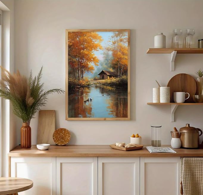 JMDMWA Cuadro moderno con estampado de escena otoñal natural de lago, póster para decoración del hogar, sala de estar, oficina o dormitorio (70x100cm/sin marco)