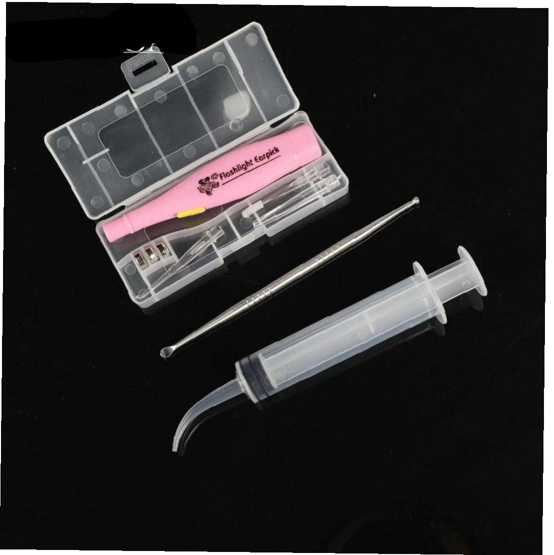 Tossper Light Tonsil Stone Remover Tools Ear Wax Remover Stainless Steel Earpick With 3 Tips Irrigator Syringe Clean Care Tool