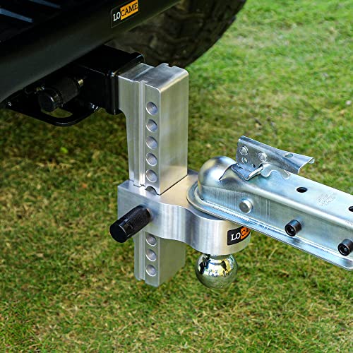 Locame Adjustable Trailer Hitch, Fits 2.5-Inch Receiver Only, 10-Inch Drop/Rise Aluminum Drop Hitch,18,500 Lbs Gtw-Tow Hitch For Heavy Duty Truck With Double Stainless Steel Locks, Silver, Lc0009 #TOP7