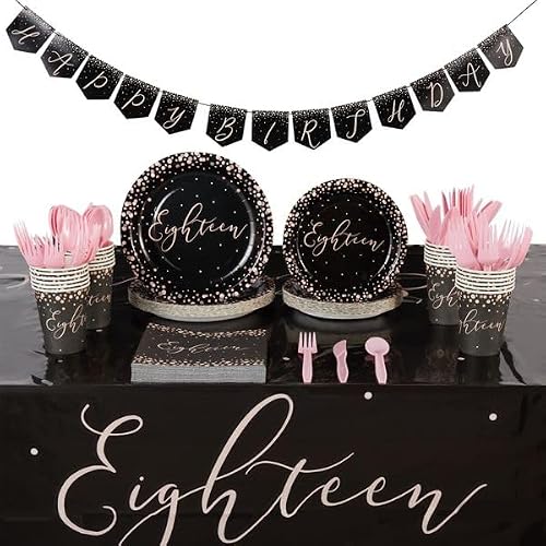 18th Birthday Party Supply,Disposable Paper Plates and Cup for Girls