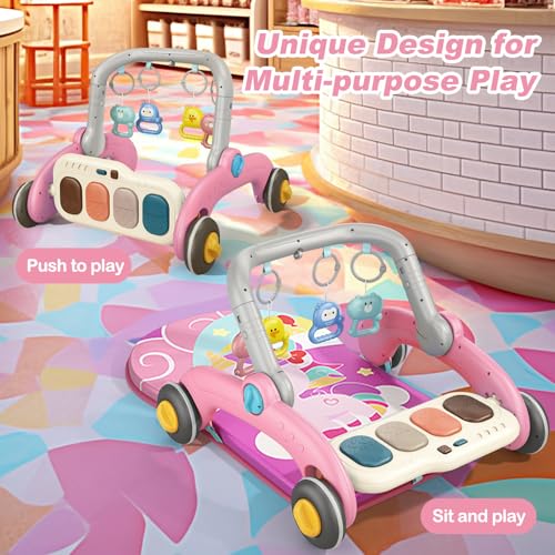 Wetoylst Baby Play Gym Mat, Interactive Baby Activity Center Play Mat, Kick Play Piano Gym Musicial Lights, Tummy Time Mat Gift Toys for Babies Infants Newborn Toddlers Boys Girls - Pink