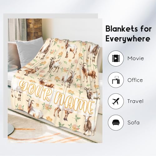 Custom Goat Blanket, Cute Soft Throw Gifts for Adults Women, Cozy Flannel Throw Blankets for Bed Living Room, 60"x80"