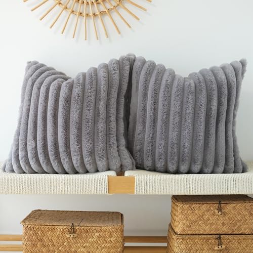 JOJUSIS Faux Fur Plush Throw Pillow Covers, Grey, 24 x 24-Inch by JOJUSIS - Used condition - US$21.14