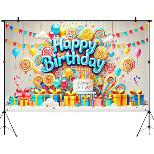 Image of BlissYard Happy Birthday Banner 71x43 Inch Candy Theme Decoration for Boys Room Party Display Birthday Backdrop Colorful Scene for Kids Wall Setup Backdrop Poster