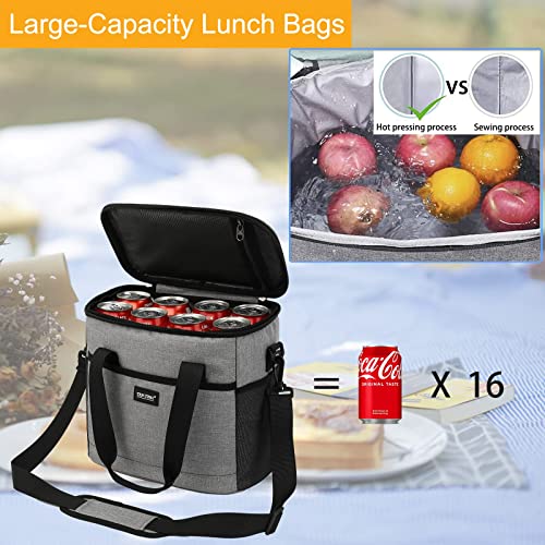Lunch Bag For Women & Men, Adult Insulated Lunch Box Large 15L Picnic Time Lunch Bag With Adjustable Shoulder Strap,Leakproof 16 Can Cooler Bag With Side Pockets And Water Bottle Holder,Black #TOP5