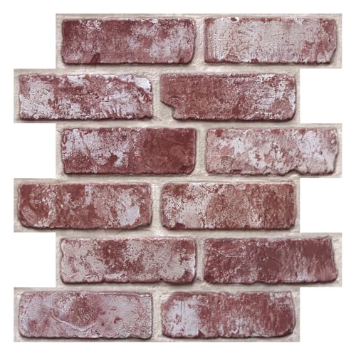 COMSTICKC Paneles de Pared 3D Autoadhesivos Ladrillo Rojo, 10 Piezas, 30 x 30 cm, 3D Ladrillo Papel Pintado Adhesivos, PVC 3D Decorativo Panel de Pared para Salón Oficina Cocina,Impermeables, Rojo-3