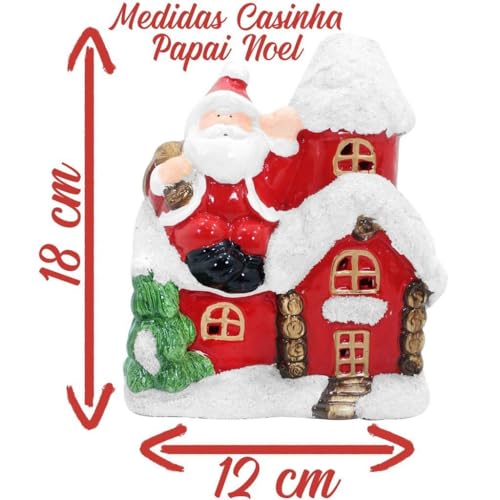 Enfeite Natalino Casinha Papai Noel Cerâmica Iluminado