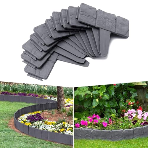 FIVMEN Rasenkante Kunststoff Beeteinfassung T-Form Beetumrandung mit Bodenspieß & Schnalle, Flexible Schneidebar Gartenpalisade 2,5M, Dunkelgrau (10pcs, 25x23cm) FIVMEN Rasenkante Kunststoff Beeteinfassung T-Form Beetumrandung mit Bodenspieß & Schnalle, Flexible Schneidebar Gartenpalisade 2,5M, Dunkelgrau (10pcs, 25x23cm)