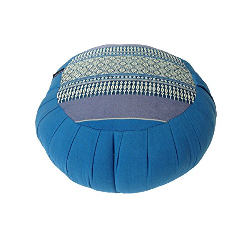 Zafu Yoga Meditation Cushion with Cotton Cover and Organic Kapok Filling (Blue, Design A)
