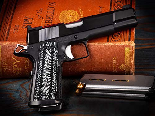 Cool Hand 1911 G10 Grips, Gun Grips Black Screws Included, Full Size (Government/Commander), Magwell Cut, Big Scoop, Ambi Safety Cut, Sunburst Texture, White/Black #TOP6