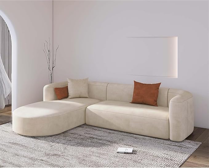 Image of Rosewood ! Modern Classic L Shape Sectional Sofa Set, Chesterfield Style 4 Seater Sofa Set with Pillows for Living Room, Bedroom and Office and Hallway Colour (L-Shape RHS Beige)