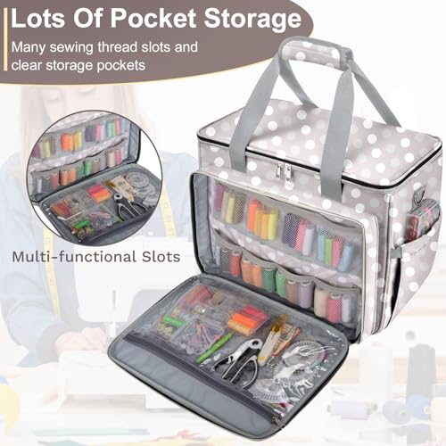 Image of Anitor Sewing Machine Case with Removable Bottom Padding, Sewing Machine Bag Fits Most Standard Sewing Machines and Storage Sewing Accessories, for Singer, Brother, Janome, Round Dot,(Bag Only)