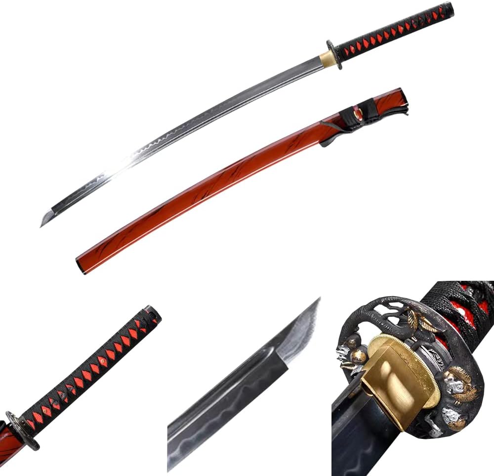 Samurai Katana Japanese Full Tang Carbon Steel Sword 1060 T10 Battle Ready Cold Real Handmade Damascus Heat Tempered Sharp Knife