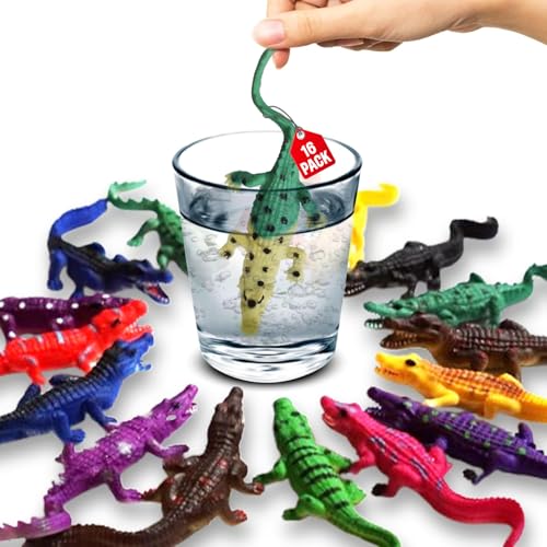 SENSORY4U Color Changing Crocodile Bath Toys – 16 Pack Stretchy Alligator Water Game for Toddlers, 6 Inch Rubber Animal Figure for Sensory Play, Party Favors & Water Table Fun