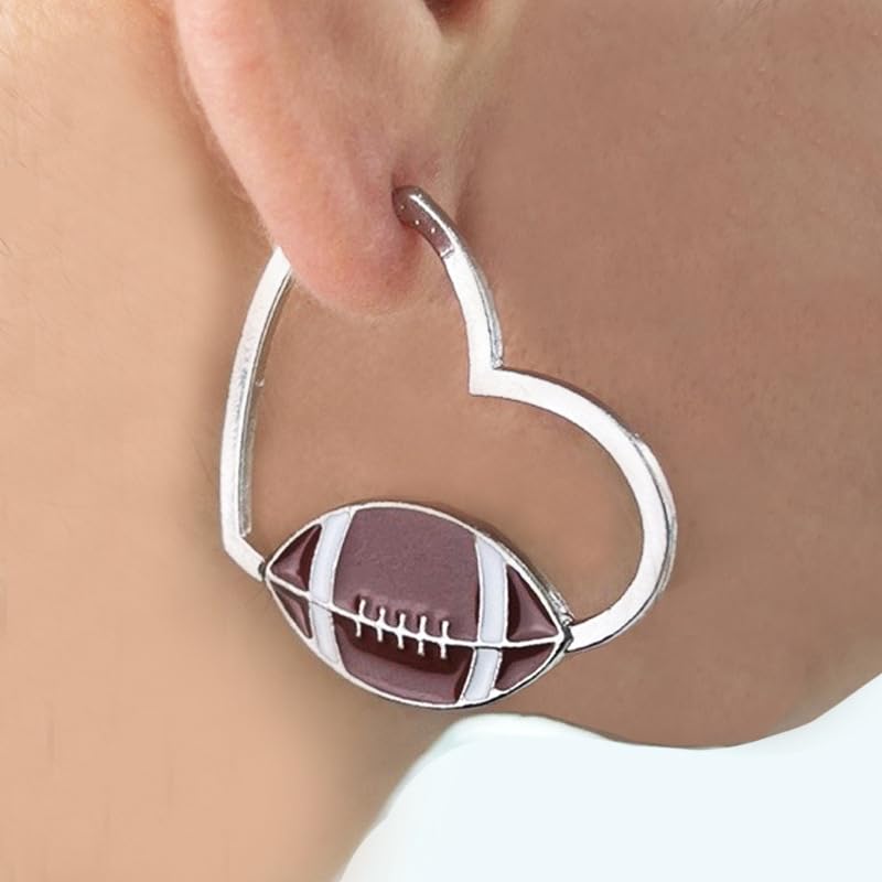 Heart Sports Ball Hoop Earrings Ball Game Heart Shaped Basketball Baseball Softball American Football Hoop Earrings for Women3