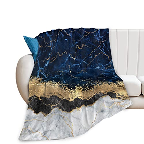 Navy Blue Marble Flannel Fleece Blanket, Silver Gold Foil Cracked Lines Ultra-Soft Microfiber Throw Blanket For Boys Kids Couch Sofa Bedroom Nursery Bed 40X50In #TOP9