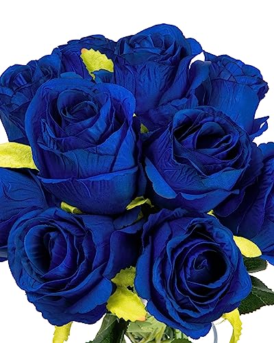 DuHouse 10pcs Artificial Silk Roses Flowers Single Long Stem Fake Rose Bouquet for Wedding Home Party Decoration Centerpieces(Royal Blue) - Image 4