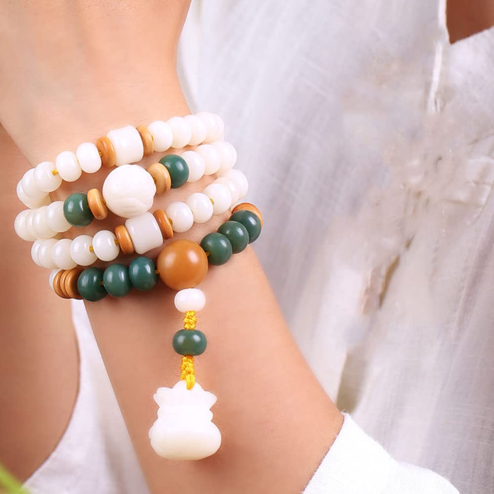 Cuenta de Buda,Collar de meditación,Pulsera con Cuentas Bodhi Blancas Naturales 108 Collar de Cuentas de Buda de oración Mujeres Hombres para meditación de Yoga