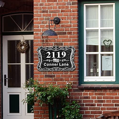 MORIDA Personalized Cast Address Sign House Number Home Address Plaque 12 Inch, Custom Steet House Number Sign, Metal or Acrylic Antique Brass for Outside Vintage