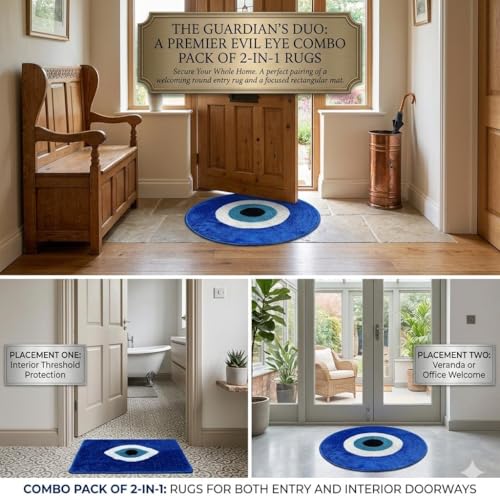 Image of Adequate Superb Soft Evil Eye Door mat Combo Set (2in1), Microfiber| Floor mat| Doormat for Home Entrance| Bathroom| Bedroom| Living Room| Kitchen| Pooja Room| Door mat Combo Pack| Rug| mat for Hall