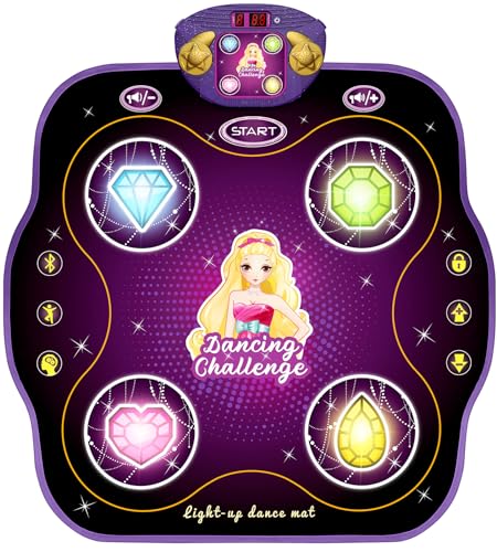 KIZJORYA Dance Mat for Kids, Electronic Dance Mat with Wireless Bluetooth for Children Ages 3-12, Light Up Dance Game Music Pad with 9 Levels, Birthday Gifts Toys for 4-8 8-12 Years Old Girls