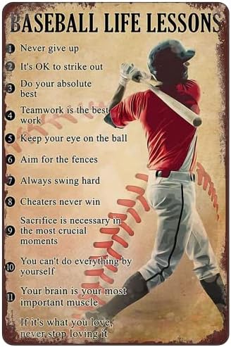 Yuantao Baseball Life Lessons Never Give Up Funny Tin Sign Bar Pub Diner Cafe Wall Decor Home Decor Art Poster Retro Vintage 8x12 Inches