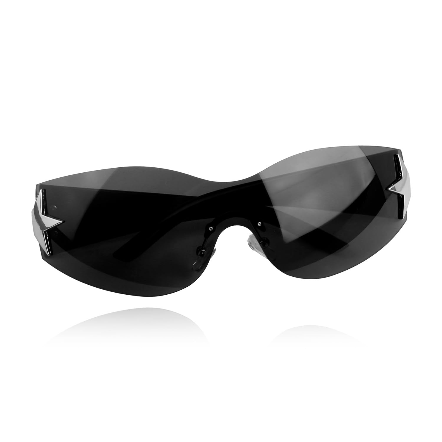 Hopzab Rimless Star Sunglasses, Retro Oversized Wrap Around Shades, UV400 Protective Lenses for Outdoor Activities, Fashionable Black Legs Full Grey Lenses