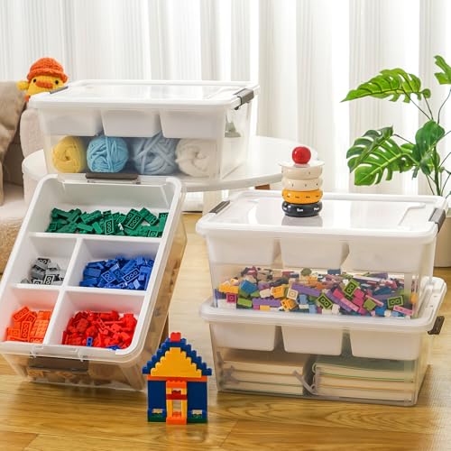 Image of MACOPRO 17 QT Plastic Storage Box with Removable Tray, Bins with Lids, 2 Packs Clear Storage Container for Craft Supplies, Beads, Tools, Sewing, and Playdoh Organization(White, 2Pack-17QT)