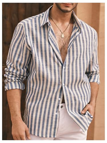 SOLY HUX Men's Striped Button Down Long Sleeve Work Shirts Classic Office Tops Vacation Outfit2