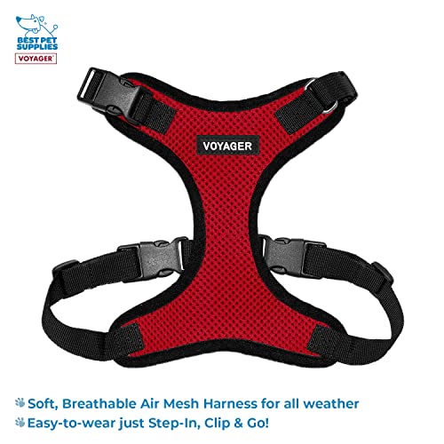 Image of Best Pet Supplies Voyager Step-in Lock Pet Harness w Reflective Pet Leash Combo Set with Neoprene Handle 5ft - Supports Small, Medium and Large Breed Puppies /Cats - Red /Black Trim, XS