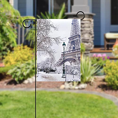 Drapeau de jardin Tour Eiffel neige décoration double face résistante aux intempéries - 5