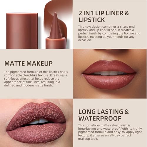 Lilbitty 2-In-1 Gradient Lipliner Und Lippenstift, Präzises Contouring Mit Langanhaltendem, Nicht Verschmierendem Finish, Sechs Universelle Farbtöne, Inklusive Milk Tea