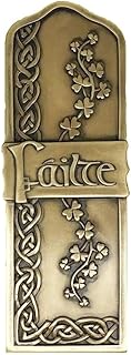 Royal Tara Bronze Failte Wall Hanging Plaque Irish Welcome Handcrafted Shamrock Celtic Spiral Decor Housewarming Gift (H 10" W 3.5")