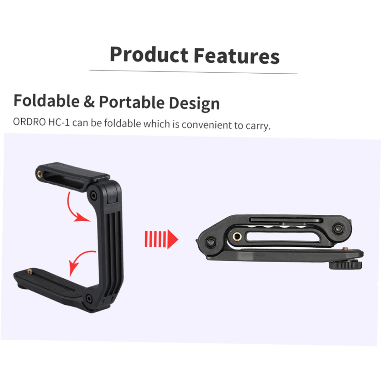 Stabilizzatore Pa66 a Nero Fotocamera in Pieghevole Nylon e Fibra di Vetro Vite 1/4 e Impugnatura U per Dslr