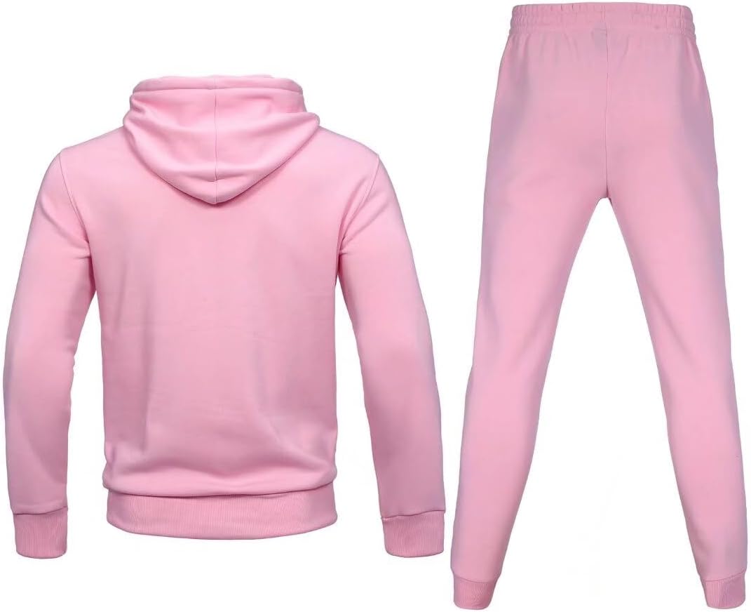 Zusmen Tracksuit Mens, Casual Long Sleeve Full-Zip Running Sweatsuit Sets, Track Jackets and Pants 2 Piece Outfit, Warm Jogging Sweat Suits for Men Pink XL - Image 2