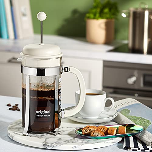 Bodum French Press System Caffeteria 8 Cups 1 L Cafetera émbolo, Vidrio, plástico, Acero, Blanco Crema, 8 Taza