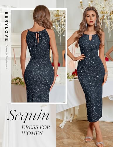 Image of BeryLove Sequin Homecoming Cocktail Formal Spaghetti Strap Dresses Wedding Guest Glitter Sparkly Party Prom Dress