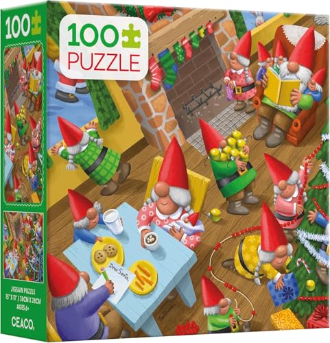 Ceaco - Puzzle de 100 piezas Holiday Christmas Time Gnomes para niños 5-6+ años miniatura 1