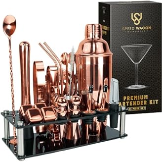 Mixology Bartender Kit – 24 Piece Rose Gold Cocktail Shaker Set w/Stand – Essential Home Bar Accessories Martini Shaker, Jigger, Muddler, Chilling Cubes & More